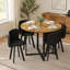 Ensemble de table à manger ronde rustique et 4 chaises en similicuir, ensemble de cuisine 5 pièces pour petits espaces, appartement et coin repas, fini grain de bois, chaises noires
