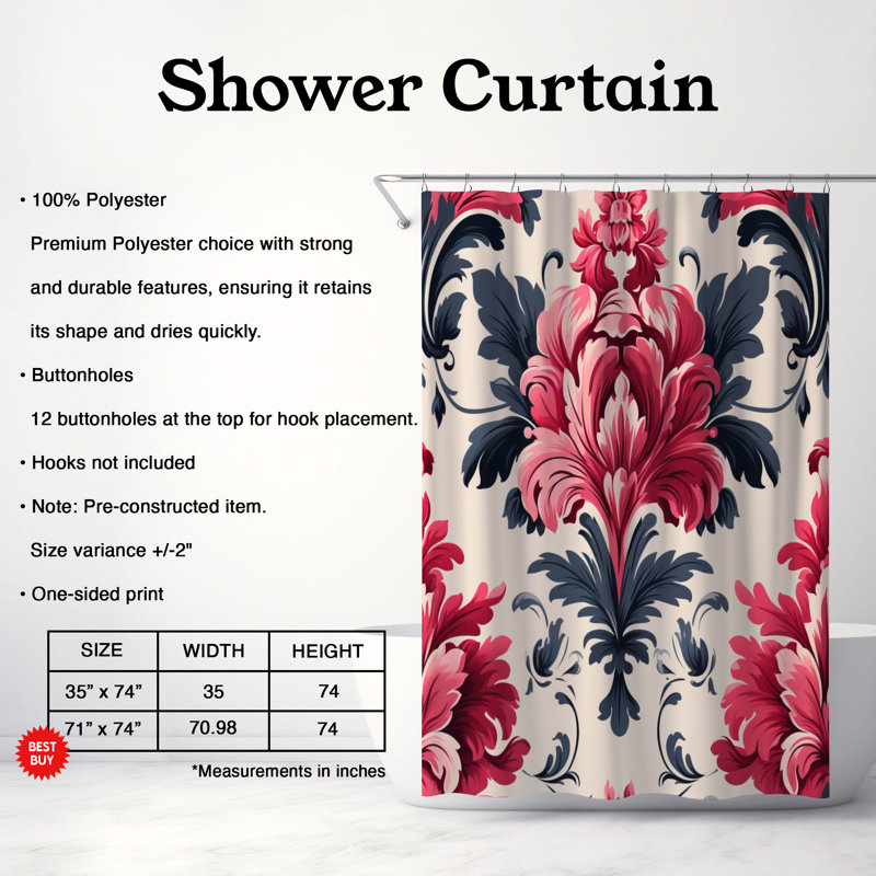 Rideau de douche Damask Majesty - Premium, H 74 po x l 71 po
