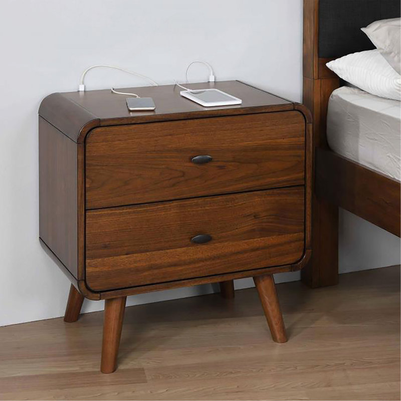 Dark Walnut 2-Drawer Nightstand, Walnut