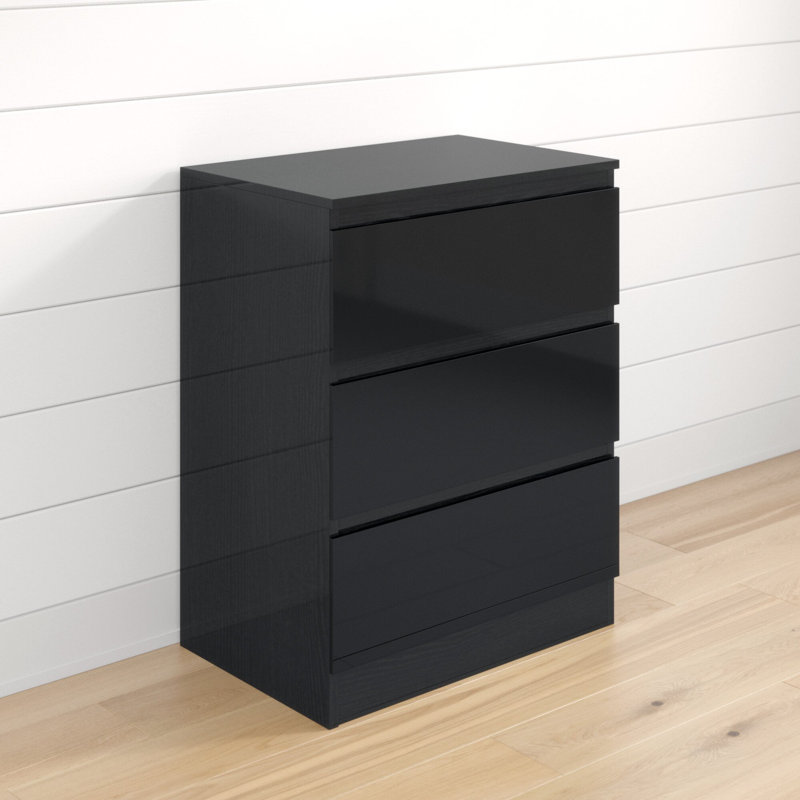 Carlton 3 Drawer Chest Of Drawers: 60cm Wide. High Gloss Front. Scratch Resistant. Modern No Handle Design. 12cm Deep Drawers