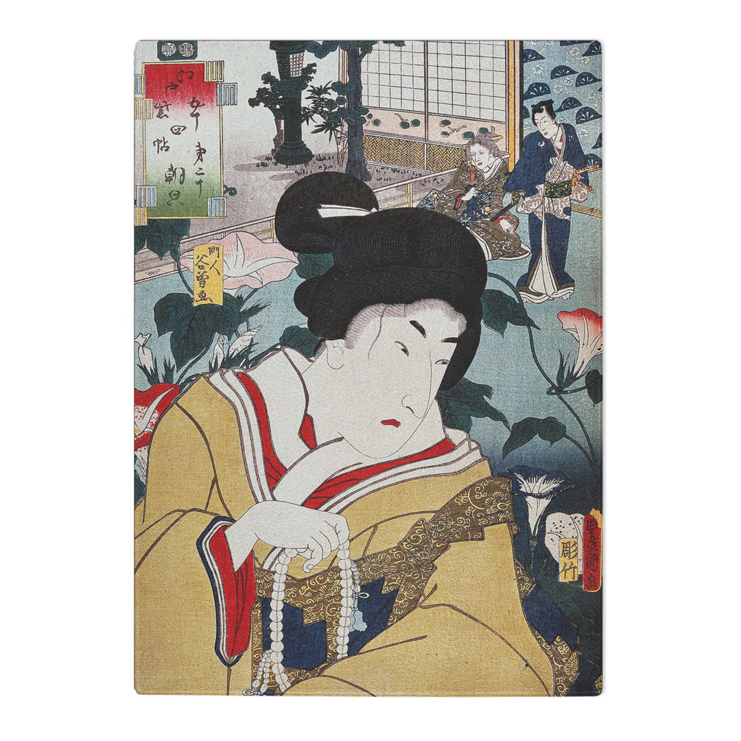 Tempered Glass Woman with Flowers by Utagawa Kunisada Chopping Board