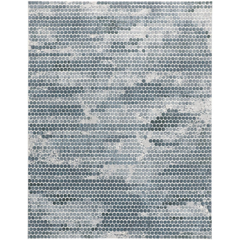 Tapis bleu sarcelle à pois Aybek Aybek, Rectangle 3 pi x 5 pi