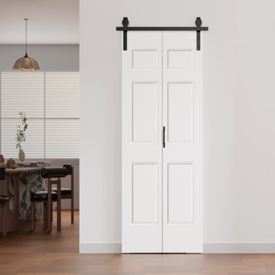 Modern 6-Lite Design Manufacture Wood Bifold Barn Door With Hardware