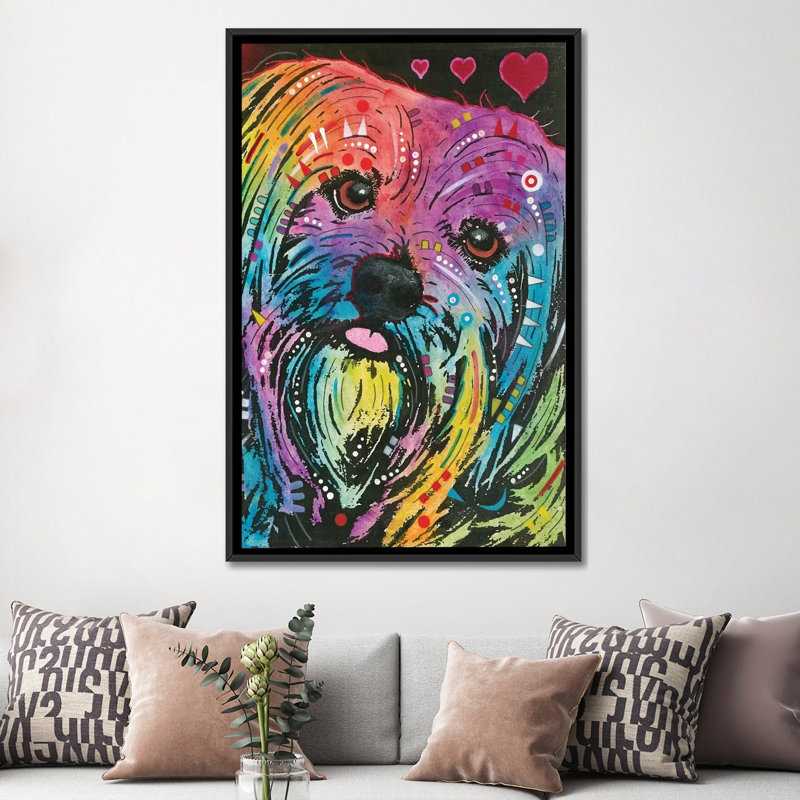 « yorkie », impression sur toile, H 60 po x l 40po x P 1,5 po, Toile encadrée noire, Pas de tapis