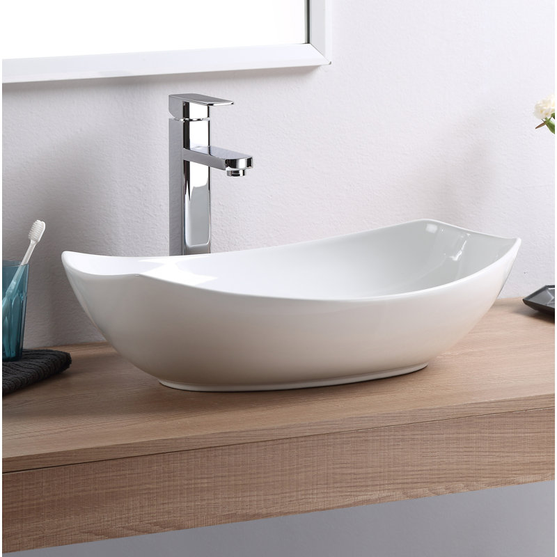 Vitreous China Oval Vessel Bathroom Sink, White