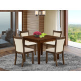 5-Pc Dining Set Consist of a Square Dining Table and 4 Upholstered chairs - Antique Walnut finish