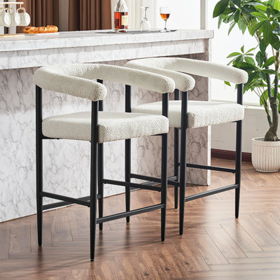 De 2 sièges de comptoir de bar Modern Home, tissu blanc bouclé avec structure en métal et tabouret de chaise de salle à manger ergonomique