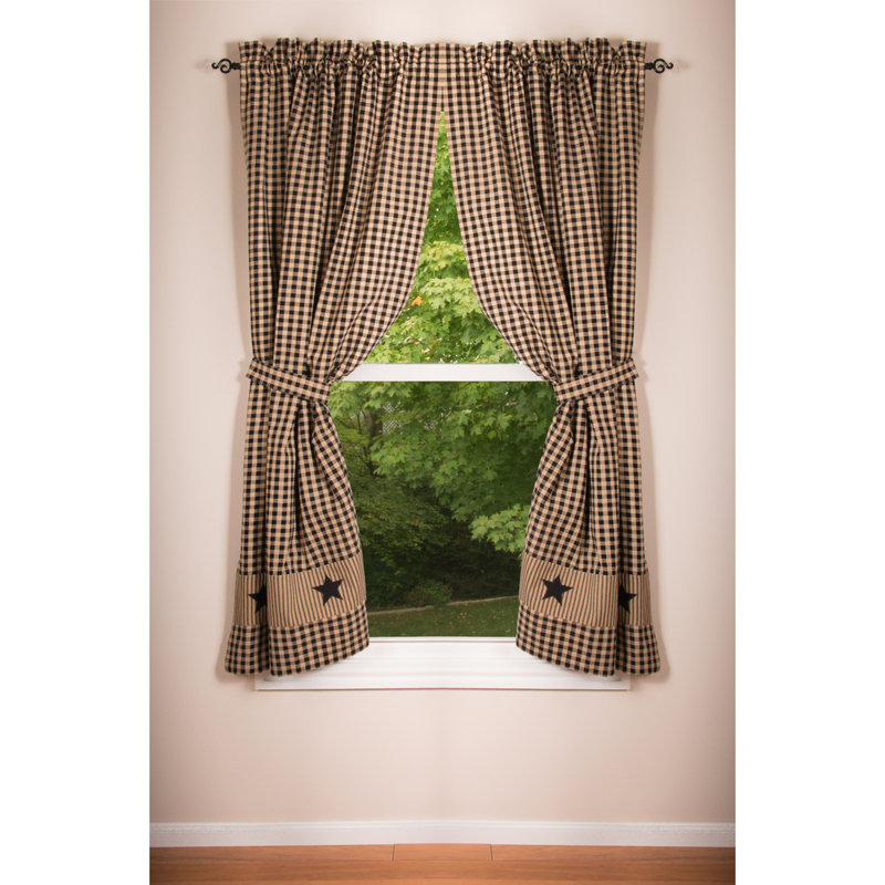 Rideau en mélange de coton Weixel, Noir / beige