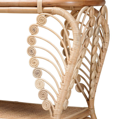 Console moderne en rotin de style bohémien à 2 niveaux pour le salon - Brun naturel