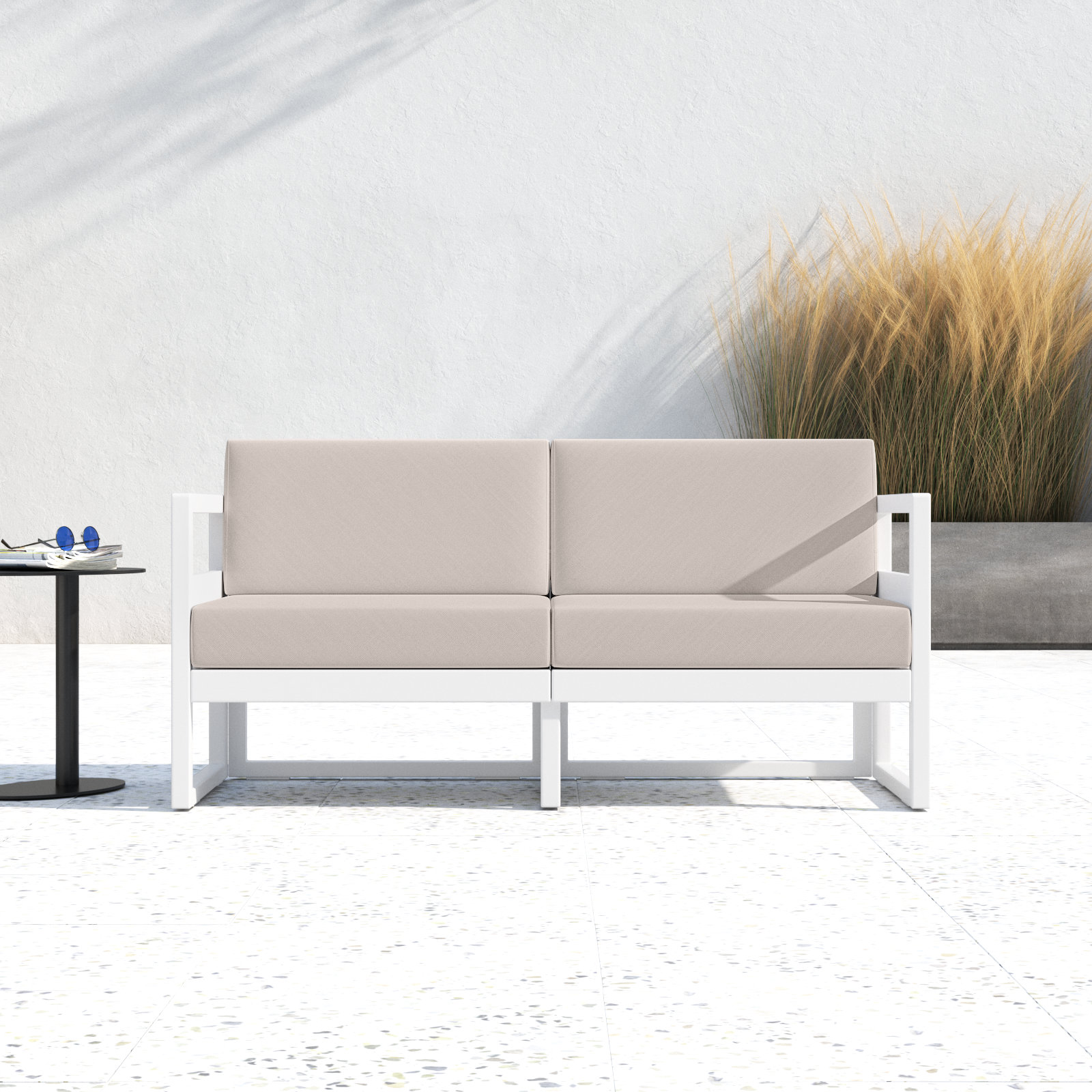 Lane 58'' Wide Straight Loveseat with Cushions, White, Canvas Flax Sunbrella® Canvas
