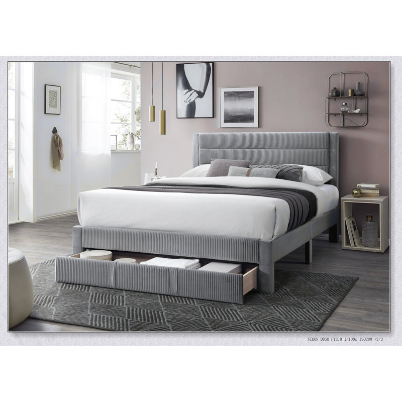 Cadre de lit tête de lit en velours côtelé de luxe, Gris