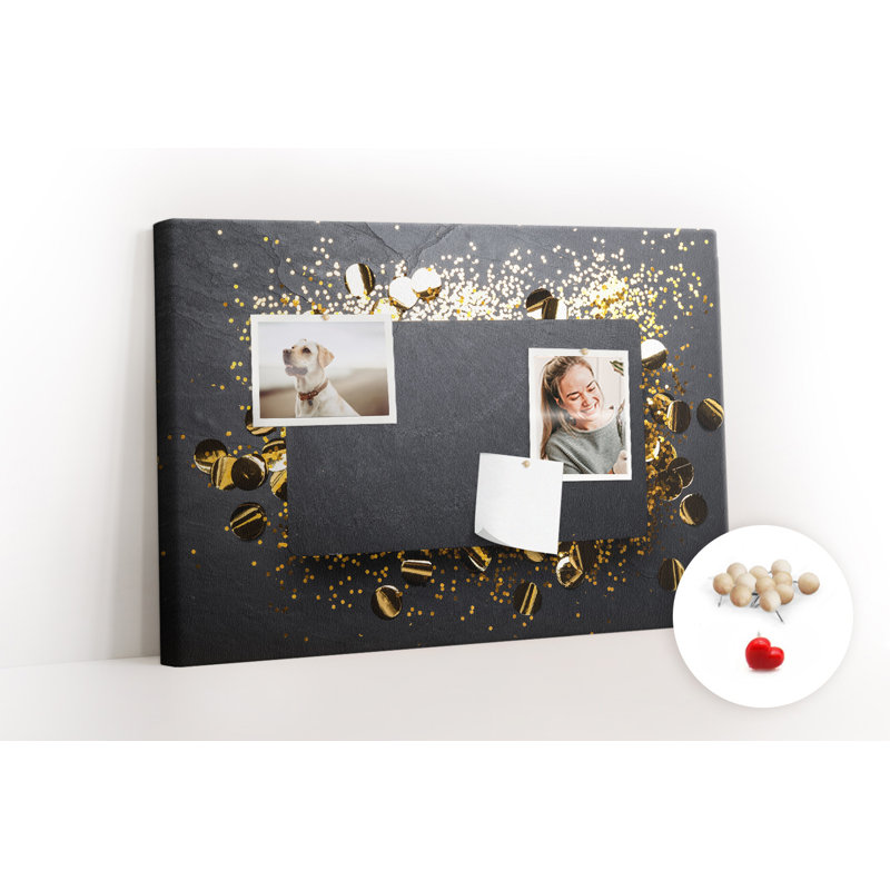 Wall Mounted cork board with print wall art kitchen notice board decorative bulletin board ideas Gold confetti