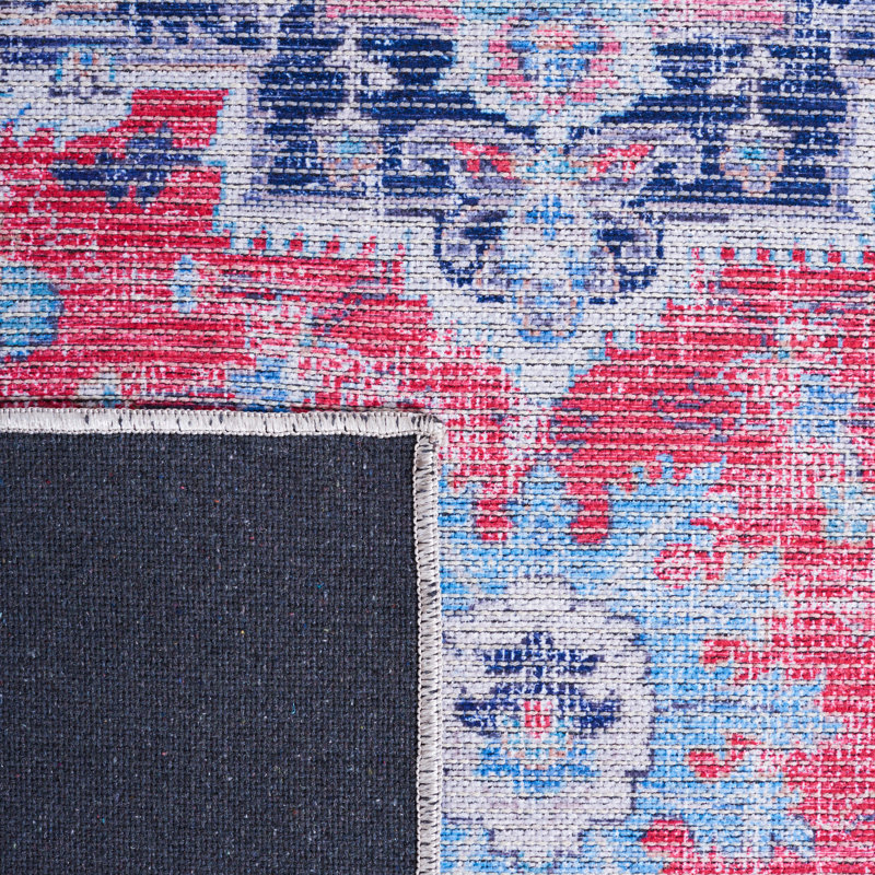Ferrigno Oriental Cotton Red/Navy Area Rug, Square 6'7"