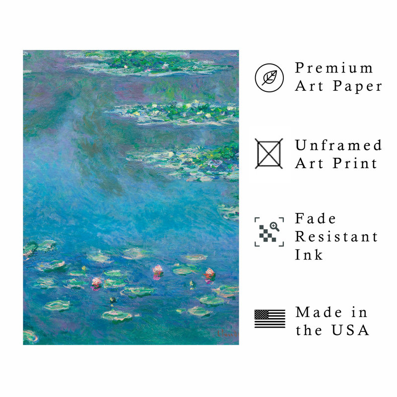 Paysage et nature Claude Monet - Nénuphars, reproduction d'art classique sans cadre, H 16 po x l 12 po