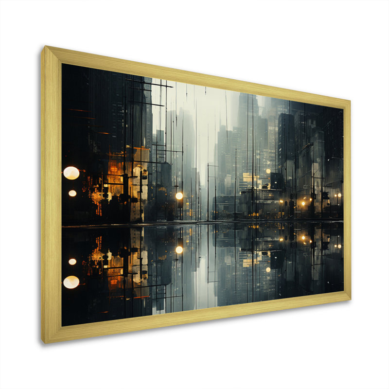«Skyscrapers Urban Mirage III», reproduction sur toile, H 30 po x l 40 po x P 1,5 po, Cadre doré simple