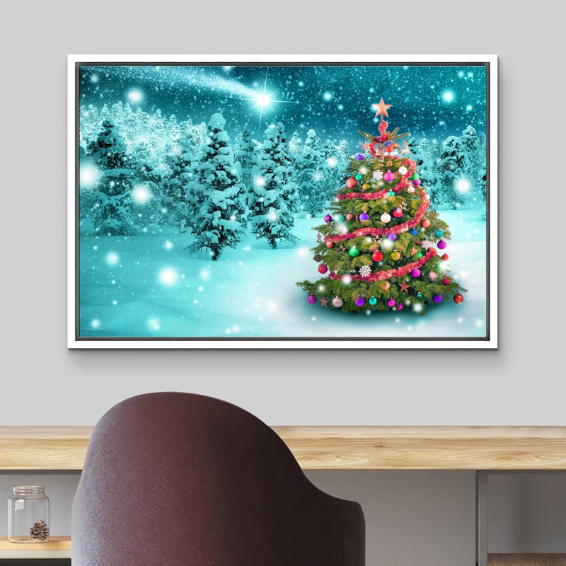 Christmas Holiday Celebration Graphic Art, 24" H x 36" W, White Floater Framed