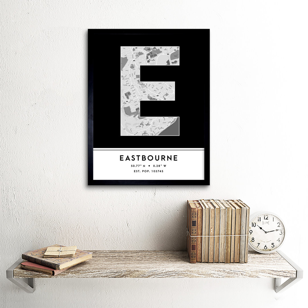 Eastbourne England United Kingdom City Map Black & White - Single Picture Frame Typography