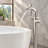 Brushed Nickle Freestanding Floor Mount Waterfall Bath Tub Filling Mixer with Hand Sprayer Single Handle Shower Faucet