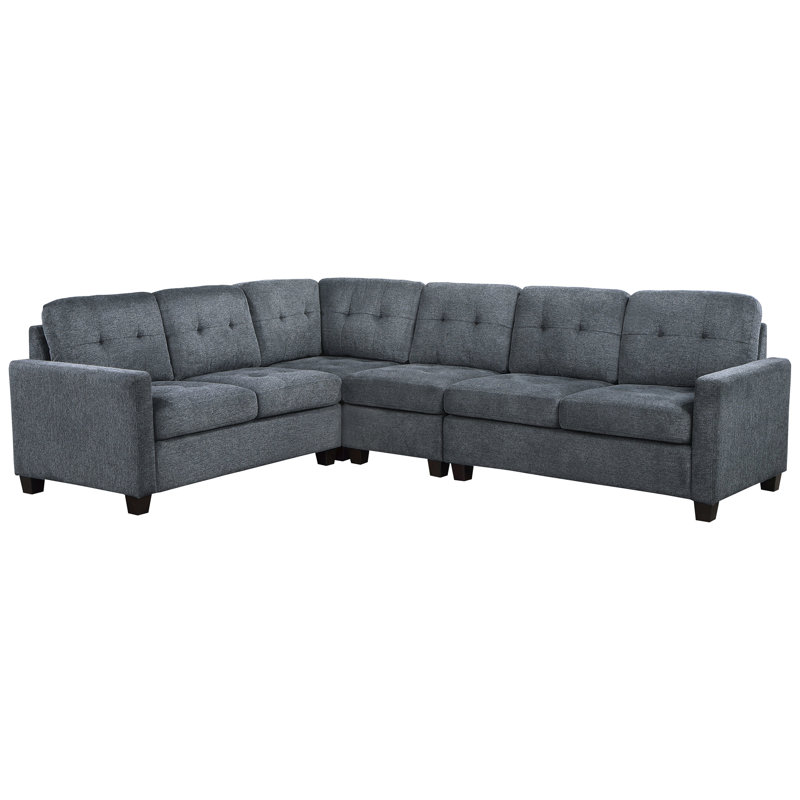 Canapé modulaire 4 en acier gris avec motif en forme de L, caractère transitionnel, 6 sièges et dossier réversible pour des espaces de vie personnalisés