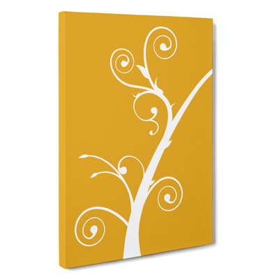 White Branch On Orange - Wrapped Canvas Print