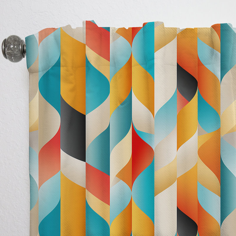 Rideau obscurcissant géométrique abstrait orange et turquoise - 1 panneaux, L 52 po x L 90 po