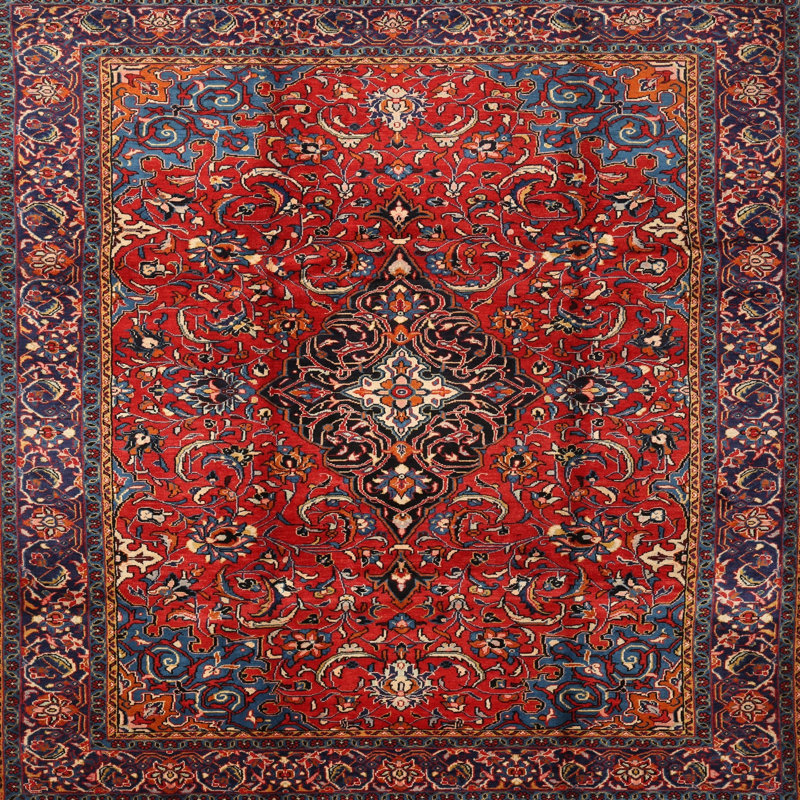 Tapis traditionnel rouge / bleu marine Gaelan, Carré 3 pi