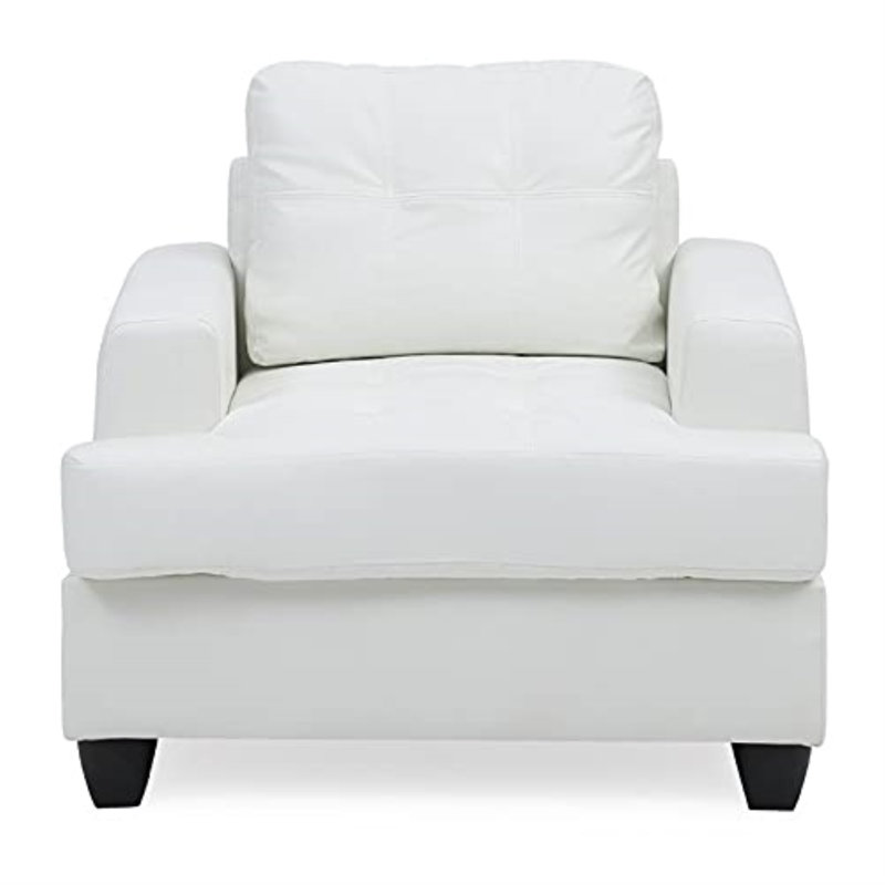 Fauteuil capitonné de 38 po de large Gilmore, Simili cuir blanc