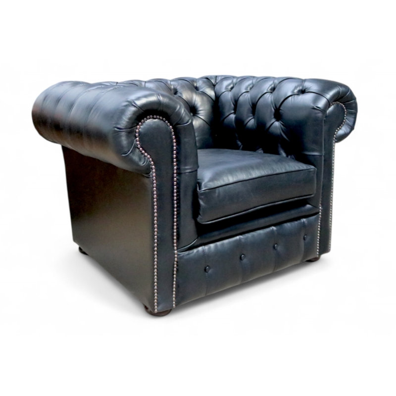 Chesterfield 3 Seater Sofa + Club Chair + Queen Anne Chair Old English Leather Sofa Offer, Black