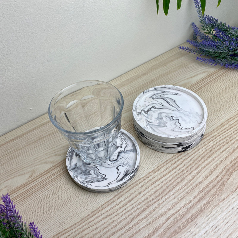 Stoneware Round 4 Piece Coaster Set, Grey