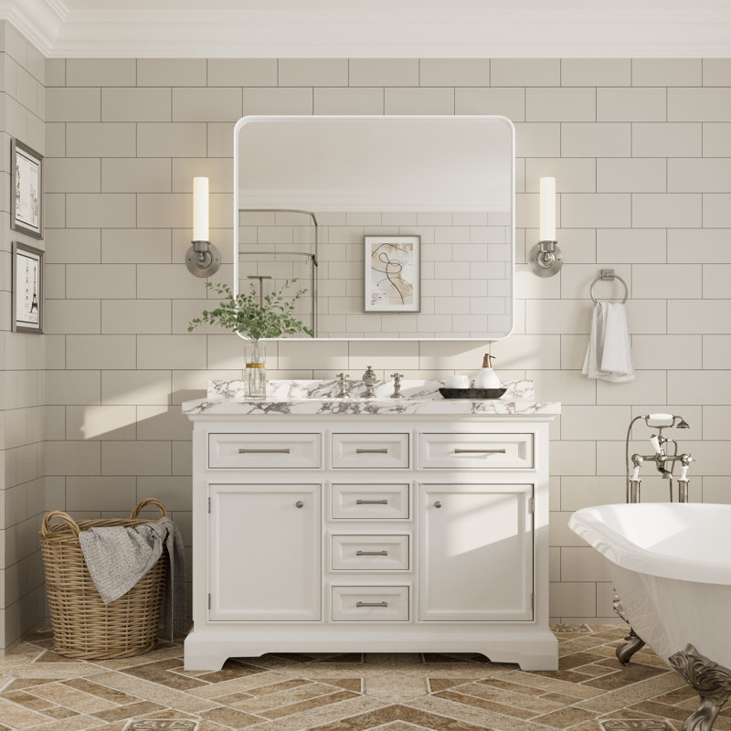 Miroir mural Aevar, 40 po x 32 po, Blanc mat