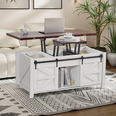 Gracie Oaks Farmhouse Lift Top Coffee Table, 3 In 1 Multi-Function Convertible Coffee Table With Storage And Hidden Compartment, Coffee Table Converts -  088533B5ED65469488519491FAA52733