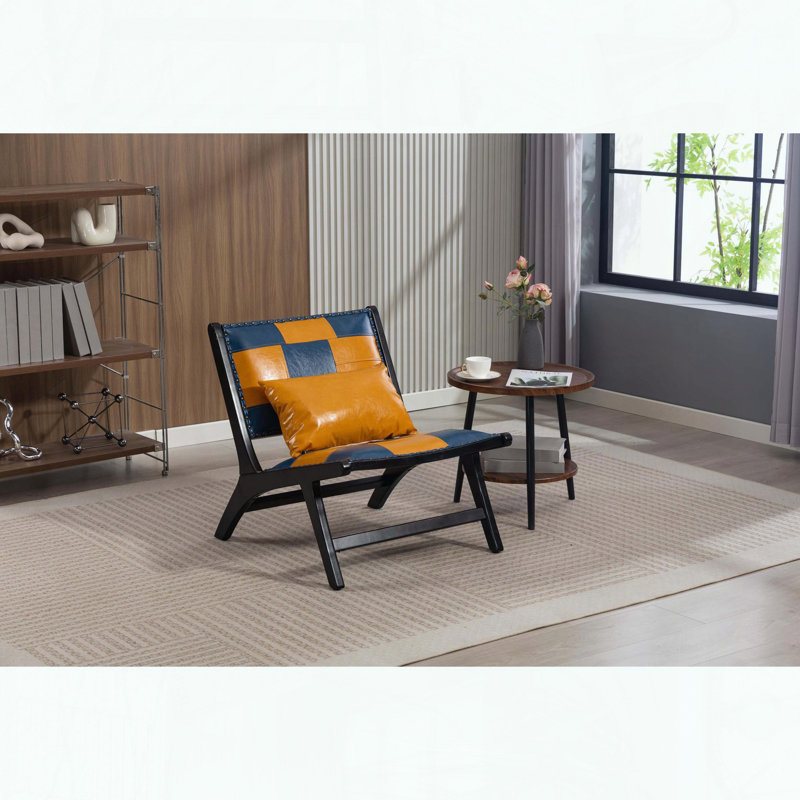 Chaise d'appoint Modern Boho - Structure en bois massif - Style scandinave, Bleu/jaune