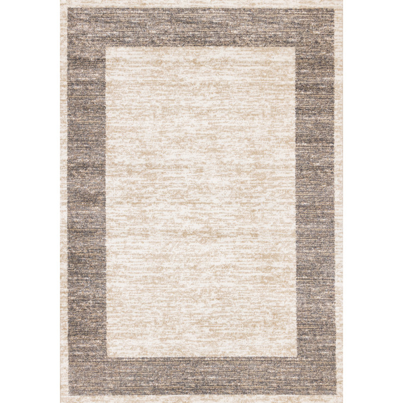 Tapis simple à bordure neutre Lury, Rectangulaire 7 pi x 10 pi