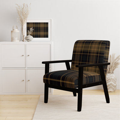 Fauteuil d'appoint rembourré à motif tartan vert et orange Fetullah