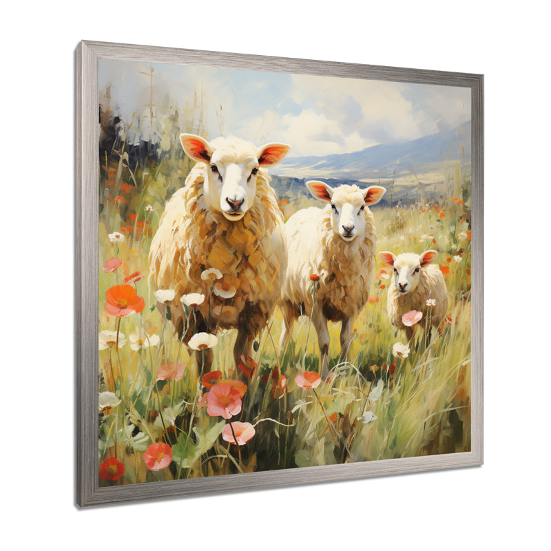 Troupeau de moutons moelleux II - impression, H 30 po x l 30 po x P 1 po, Cadre simple argenté