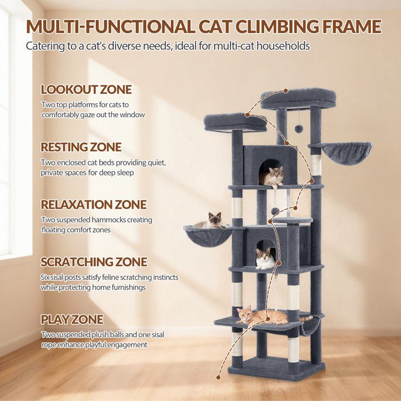 Cat Tree, Dark Grey, 50 x 40 x 175 cm