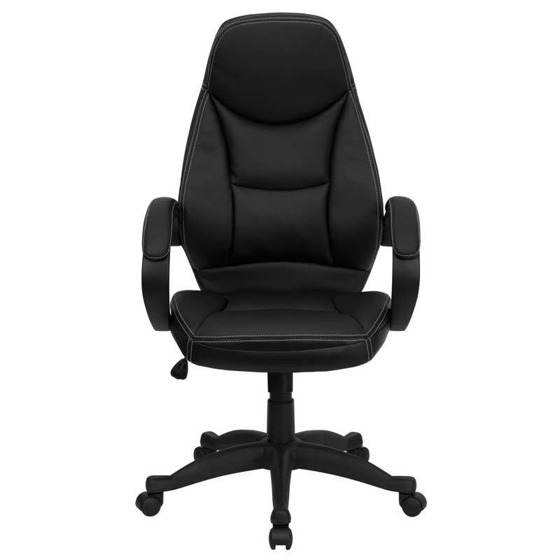 ErgoExecutive High Back Black LeatherSoft Swivel Chair with White Stitching