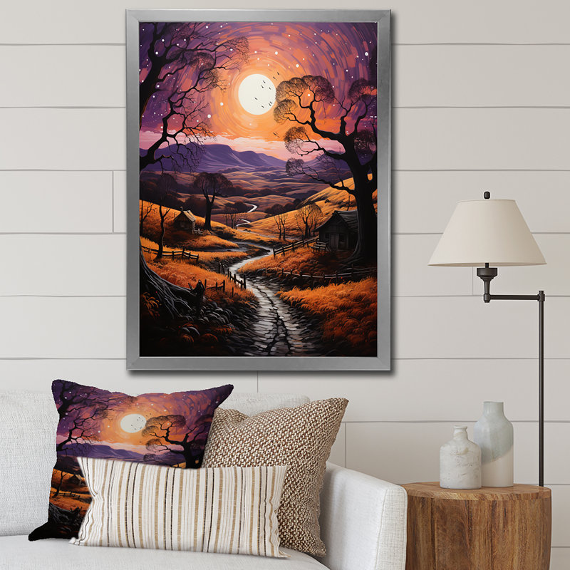 «Lokapala Countryside Crimson Dusk Landscape II», reproduction, H 20 po x l 12 po x P 1 po, Cadre photo argenté