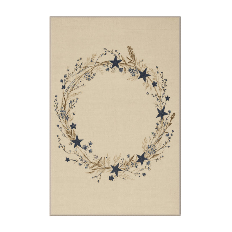 Soft Plush Feemster July 4Th Modern & Contemporary Abstract Area Rug in Beige – Beige Binding, 5x8