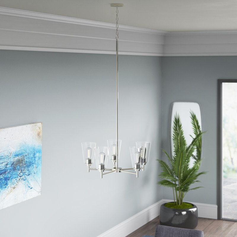 Lustre classique / traditionnel à 5 lumières avec abat-jour, Satin platine