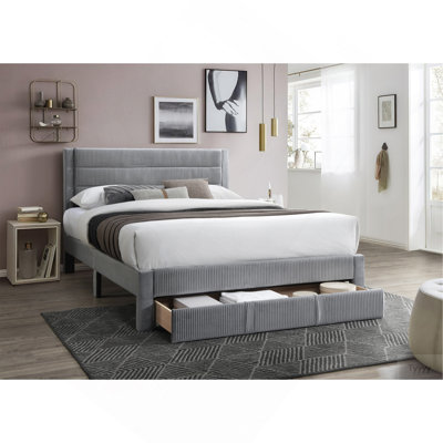 Lit de luxe 1 pièce double avec tête de lit en velours côtelé gris anthracite