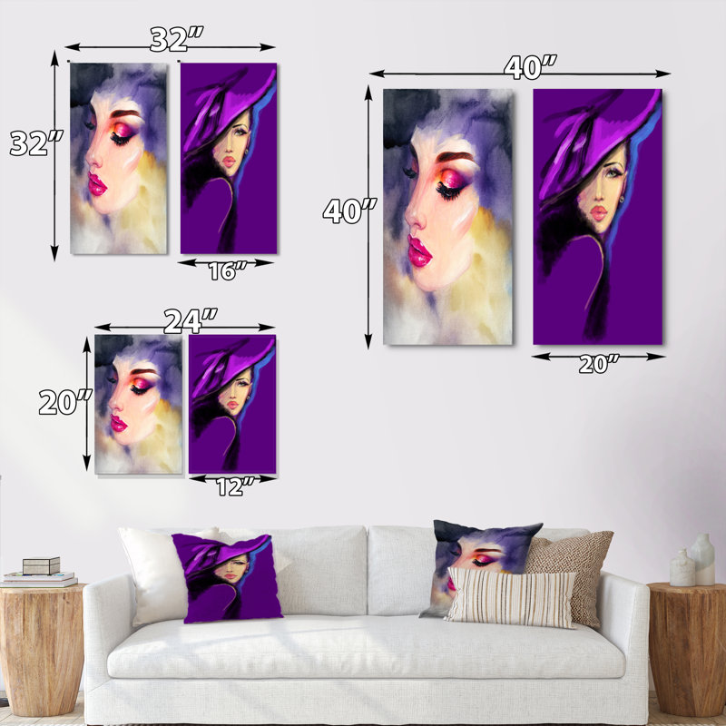 «Purple Mannequin Woman Portrait», ensemble de 2 impressions sur toile, H 20 po x l 24 po x P 1 po, Toile tendue