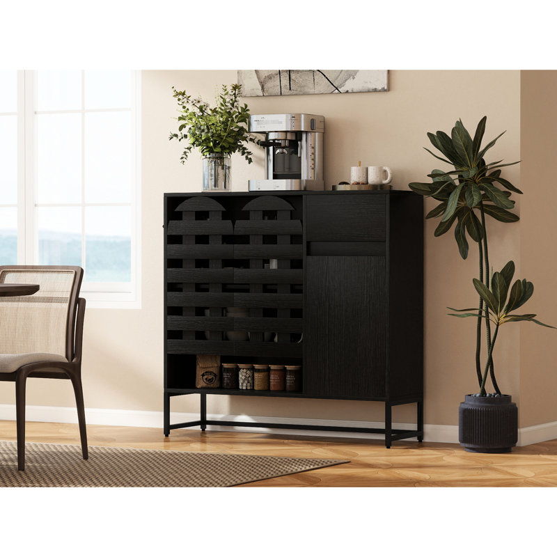 Moderne, tissé noir, buffet, portes arquées, tablettes réglables, retournant, à la maison