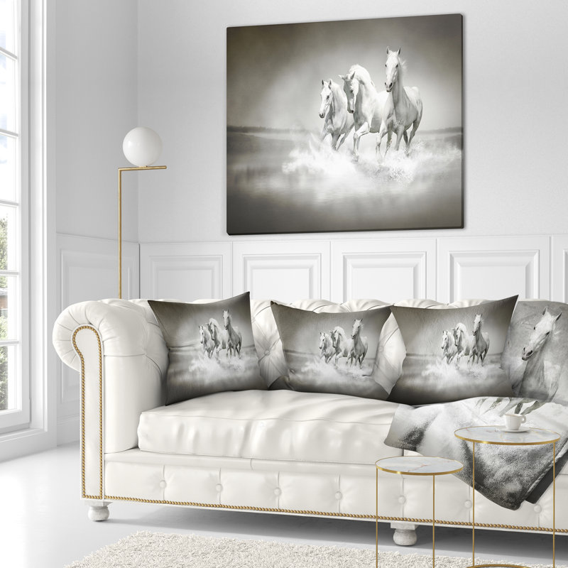Chevaux d’animaux fonctionnant à travers un coussin d’eau, 16 po x 1 po, Coussin décoratif