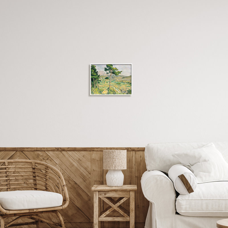 Paysage champêtre vert lointain, H 11 po x l 14 po x P 1,5 po, Giclée encadrée blanc bord de mer