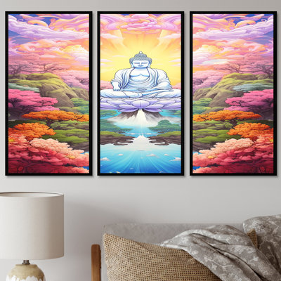 White Buddha In Celestial Pastel Garden I - Buddhism Wall Art Decor Set
