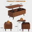 Table basse ovale Betty 100 cm (39,37 po) à plateau relevable cannelé avec rangement, en bois de noyer, avec 3 compartiments cachés, idéale pour le salon ou le bureau.