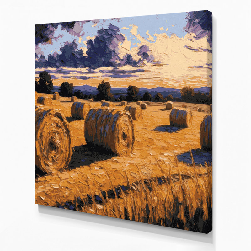 «Farm Hay Bales», art mural sur toile mauve, H 16 po x l 16 po