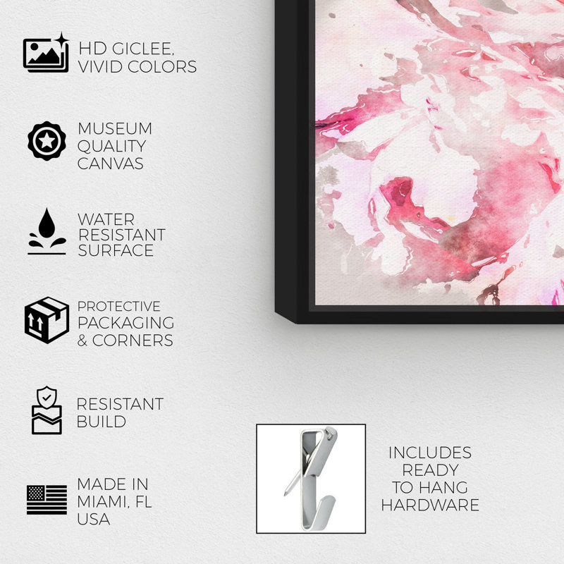 Doux romantique, rose traditionnel - peinture, H 40 po x l 40 po, Cadre flottant noir