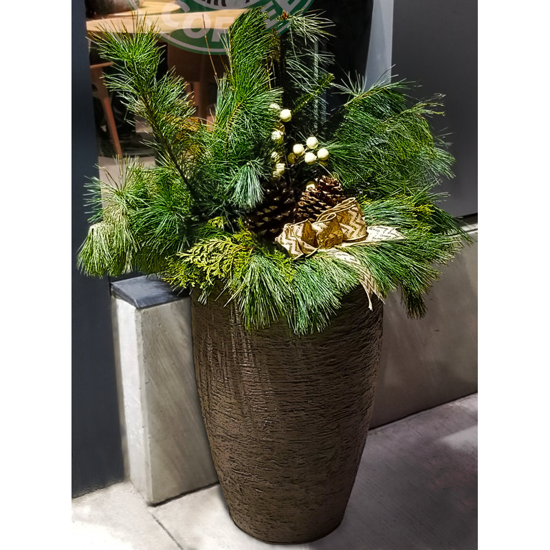 Jardinière à double paroi Callan, Pierre brune, H 28 po x l 12,6 po x P 12,6 po